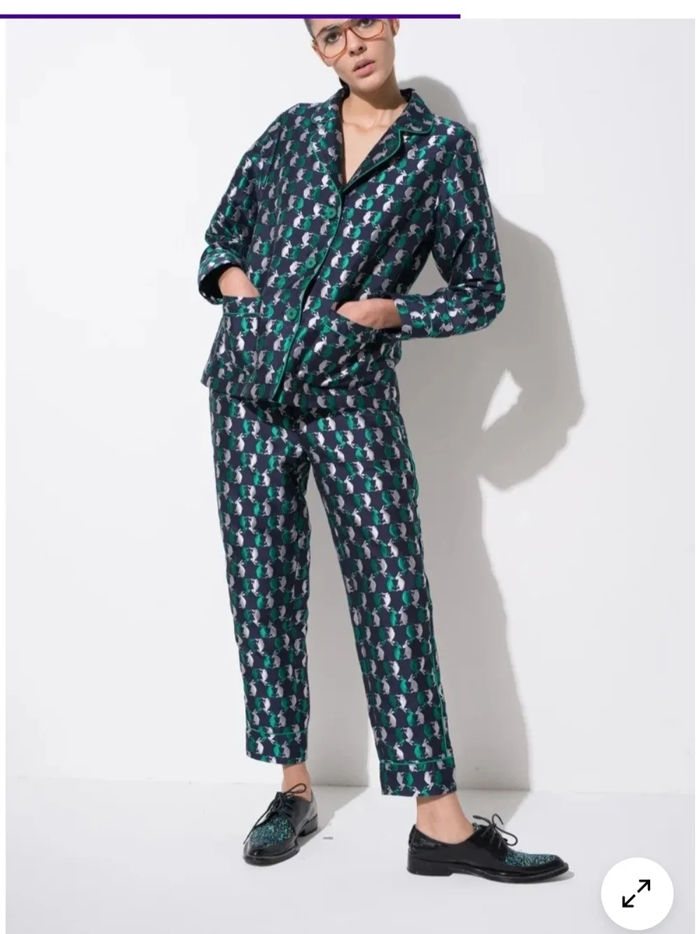 Vintage Lounge Set Front Row Shop Rabbit Print Pajama-Style Trousers And Blazer